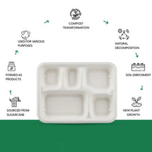 5-Compartment Rectangle Lunch Compostable Bagasse Plate – 10 Pcs Pack